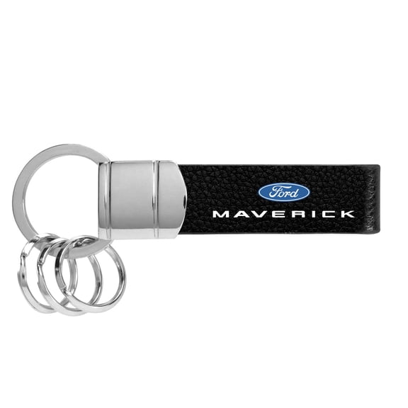 iPick Image for Ford Maverick Genuine Black Leather Strap Loop Key Chain, Official Licensed