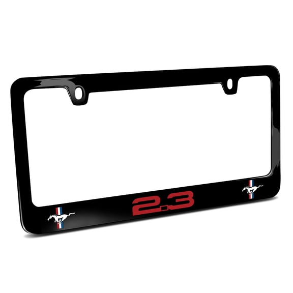 iPick Image for Ford Mustang 2.3L EcoBoost in Red Dual Logo Black Metal License Plate Frame, Official Licensed