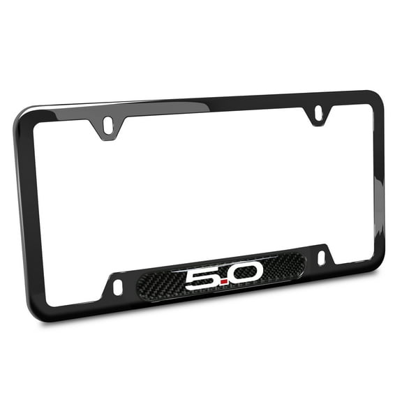iPick Image for Ford Mustang 5.0 Black Nameplate Black Stainless Steel License Plate Frame, Official Licensed