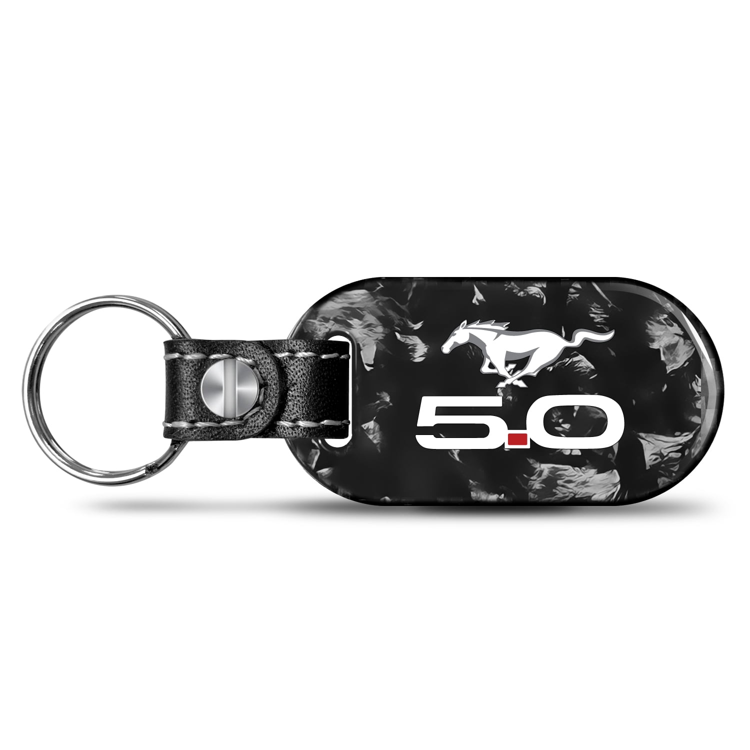 iPick Image for Ford Mustang 5.0 LED Printed on Real Forged Carbon Fiber Tag Style Key Chain, Official Licensed