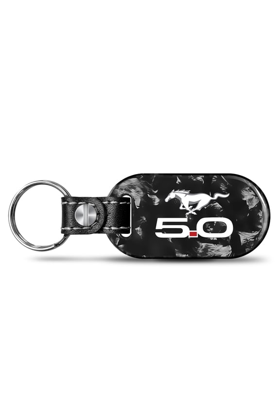 for Ford Mustang 5.0 LED Printed on Real Forged Carbon Fiber Tag Style Key Chain, Official Licensed