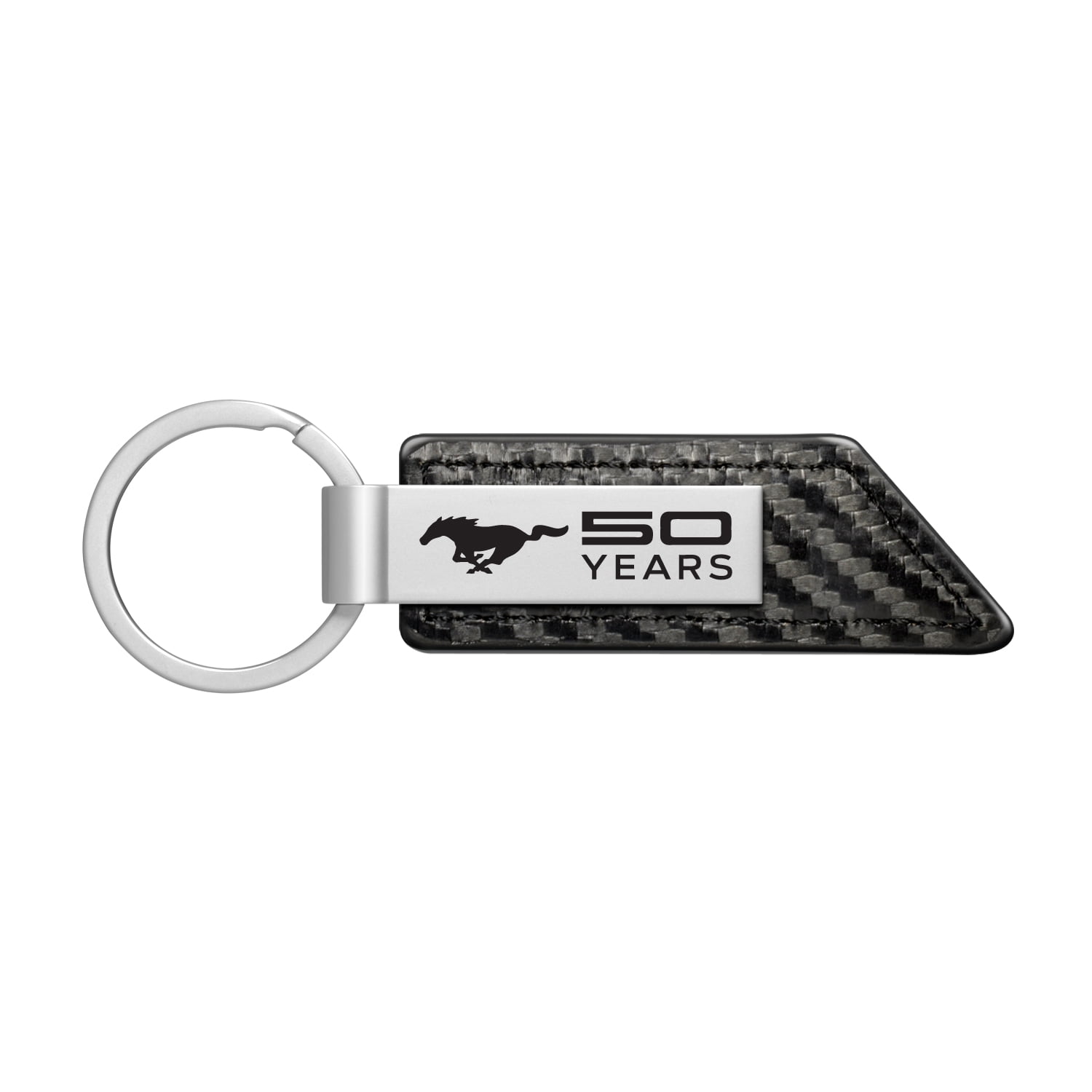 iPick Image for Ford Mustang 50 Years Carbon Fiber Texture Black PU Leather Strap Key Chain, Official Licensed
