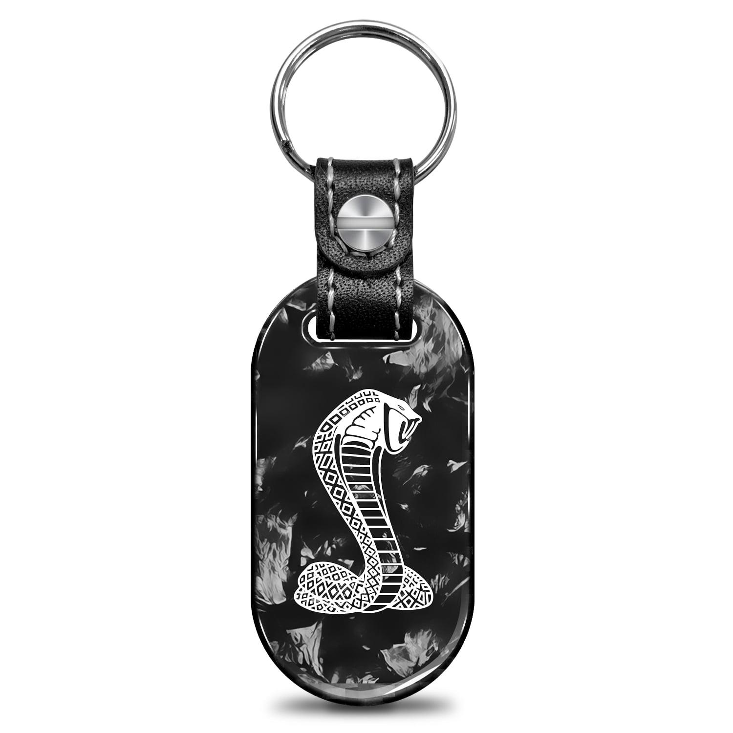 iPick Image for Ford Mustang Cobra LED Printed on Real Forged Carbon Fiber Tag Style Key Chain, Official Licensed