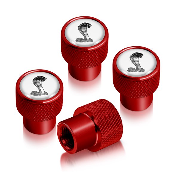 iPick Image for Ford Mustang Cobra Logo in White on Red Aluminum Tire Valve Stem Caps, Official Licensed