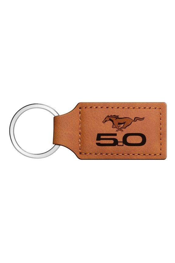 for Ford Mustang GT 5.0 Rectangular Brown Leather Key Chain, Official Licensed