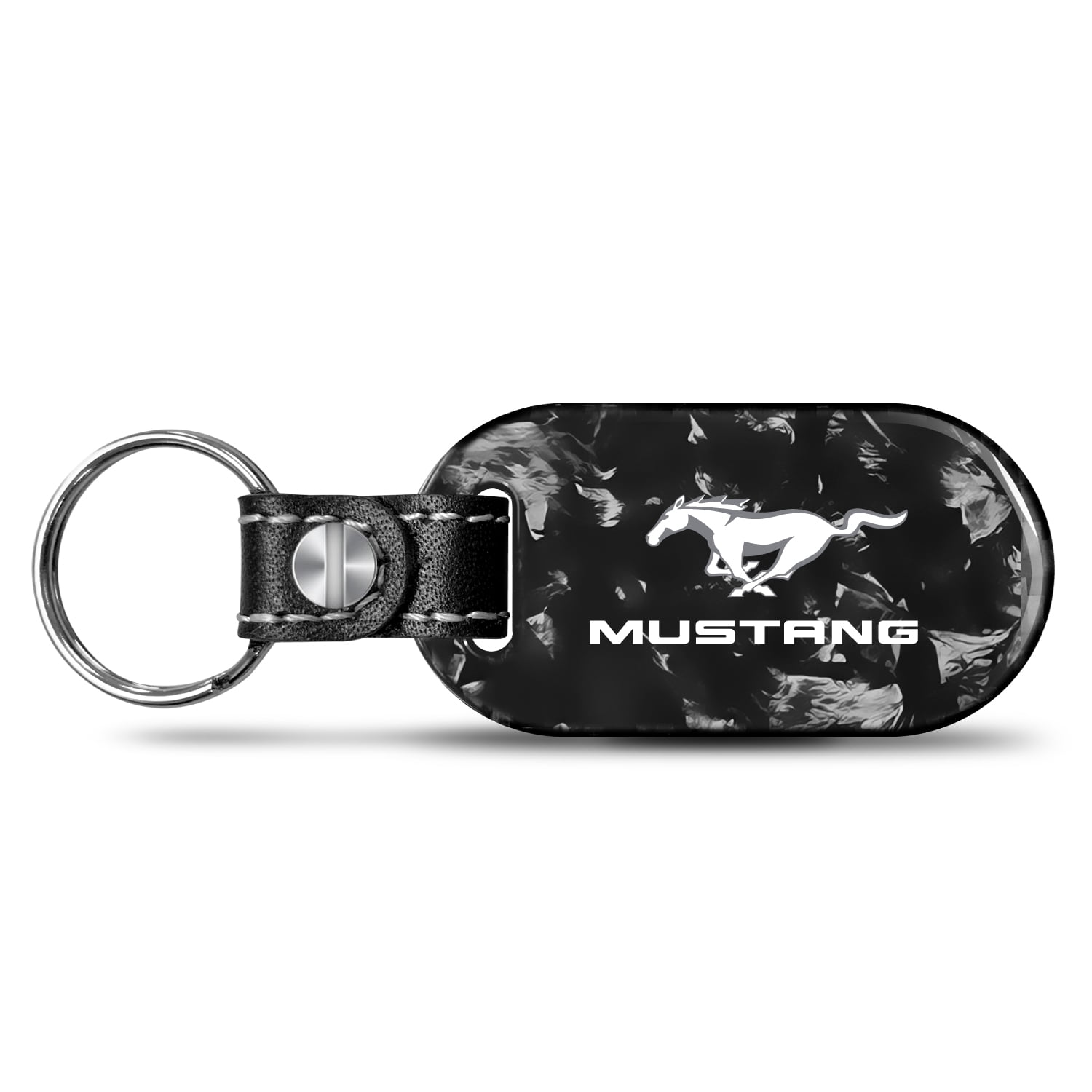 iPick Image for Ford Mustang LED Printed on Real Forged Carbon Fiber Tag Style Key Chain, Official Licensed