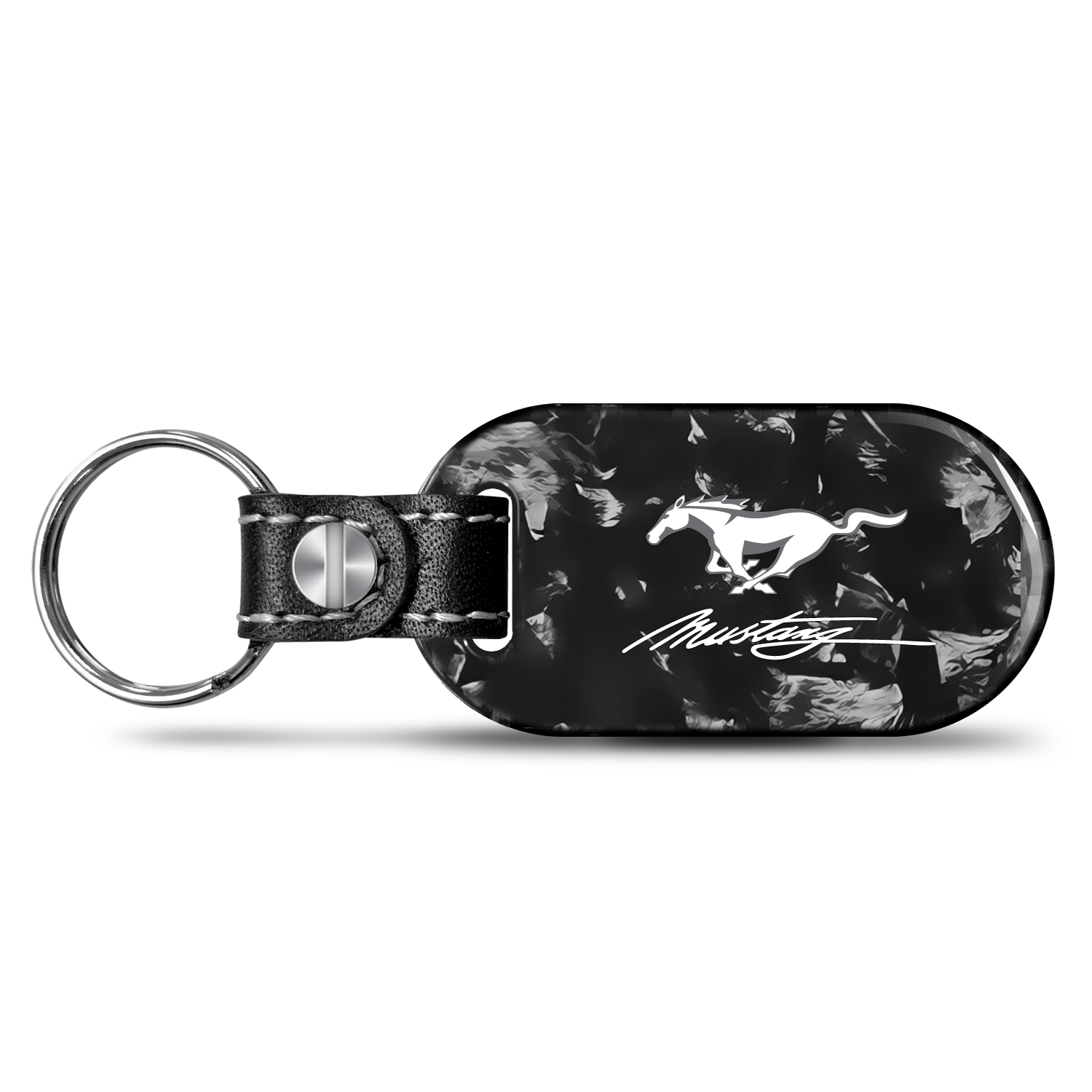 iPick Image for Ford Mustang LED Printed on Real Forged Carbon Fiber Tag Style Key Chain, Official Licensed