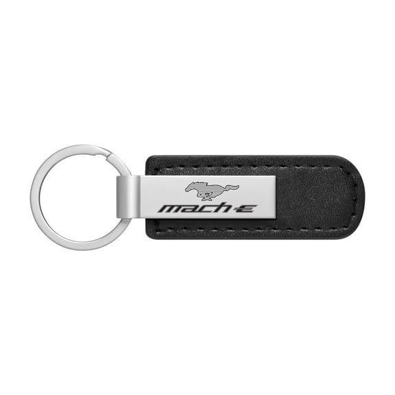 iPick Image for Ford Mustang Mach-E Black Leather Strap Key Chain, Official Licensed