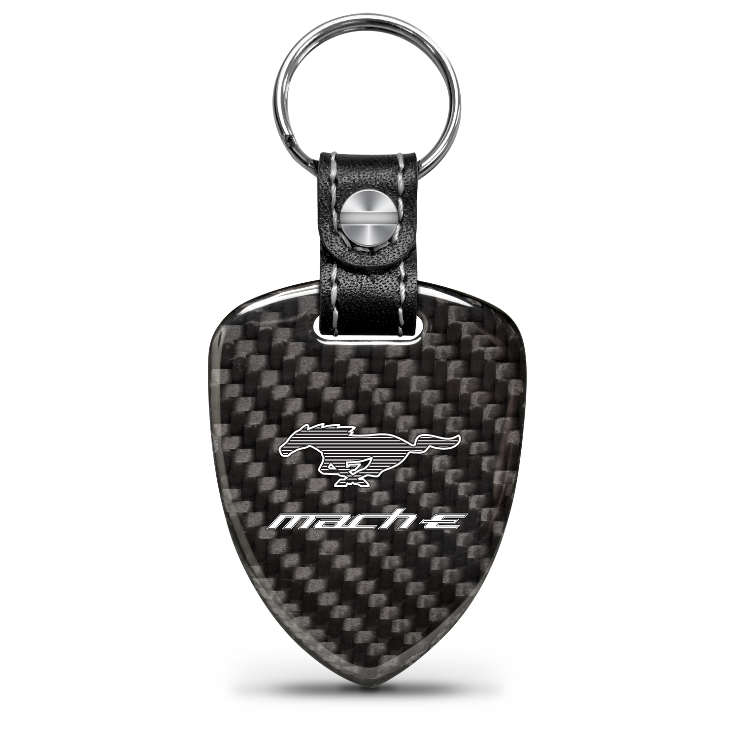 iPick Image for Ford Mustang Mach-E Real Black Carbon Fiber Large Shield-Style Key Chain, Official Licensed