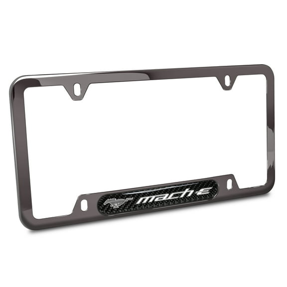 iPick Image for Ford Mustang Mach-E Real Carbon Fiber insert Gunmetal Chrome Stainless Steel License Plate Frame, Official Licensed