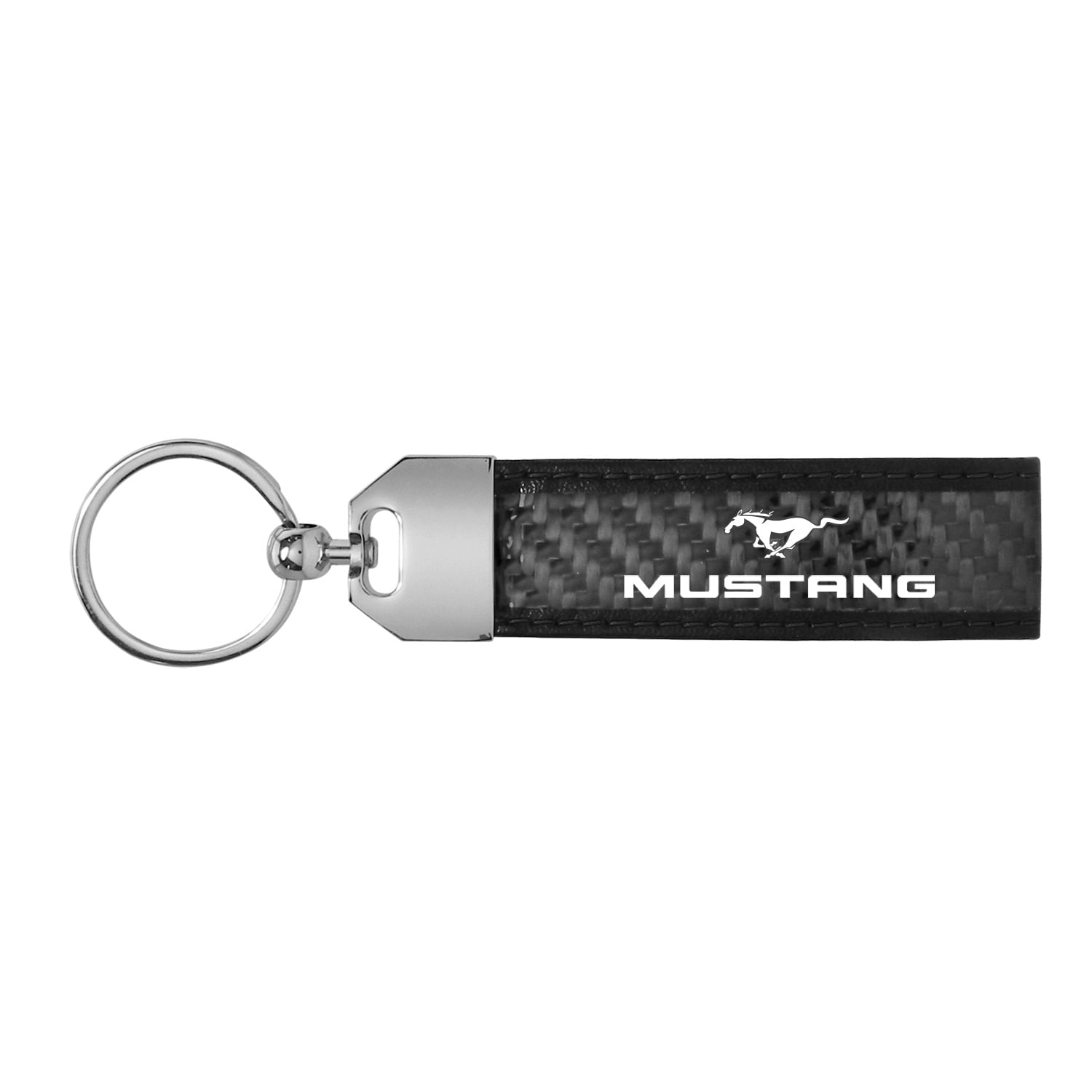 iPick Image for Ford Mustang Real Carbon Fiber Leather Strap Key Chain with Black stitching, Official Licensed
