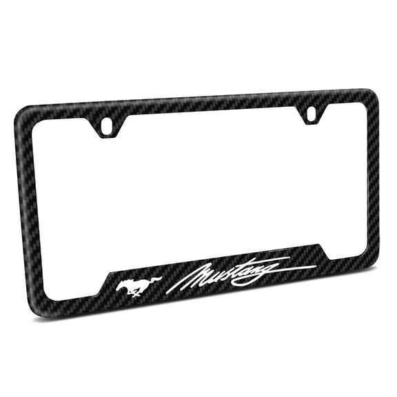 iPick Image for Ford Mustang Script Black Carbon Fiber Texture ABS Plastic 50 States License Plate Frame, Official Licensed