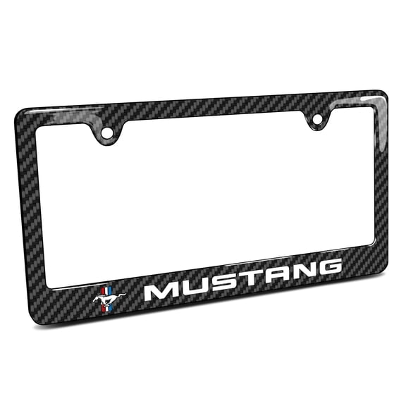 iPick Image for Ford Mustang Tri-Bar Black Carbon Fiber Look ABS Plastic License Plate Frame, Official Licensed