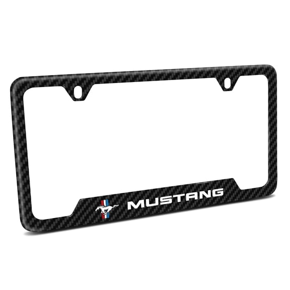 iPick Image for Ford Mustang Tri-Bar Black Carbon Fiber Texture ABS Plastic 50 States License Plate Frame, Official Licensed