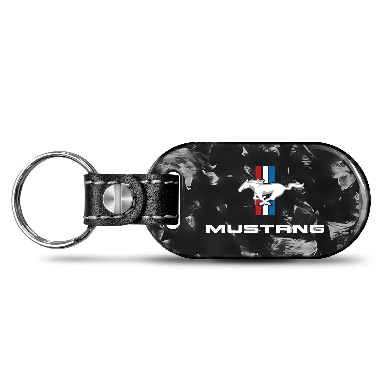 iPick Image for Ford Mustang Tri-Bar LED Printed on Real Forged Carbon Fiber Tag Style Key Chain, Official Licensed