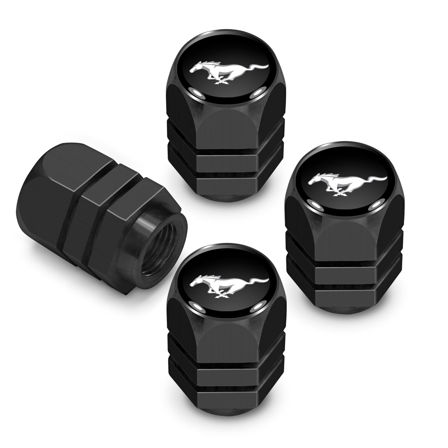iPick Image for Ford Mustang in Black on Black Hexagon Shape Aluminum Tire Valve Stem Caps, Official Licensed