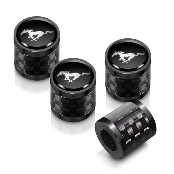 iPick Image for Ford Mustang in Black on Real Carbon Fiber Barrel Black Aluminum Tire Valve Stem Caps, Official Licensed