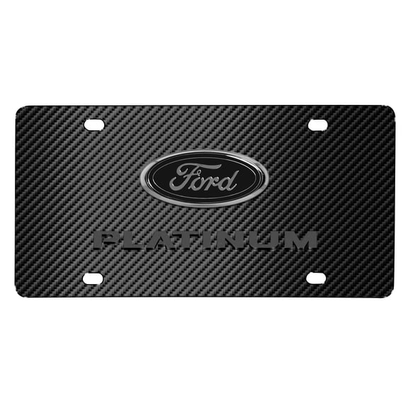 iPick Image for Ford Platinum 3D Dark Gray Logo on Black Carbon Fiber Pattern Stainless Steel License Plate, Official Licensed