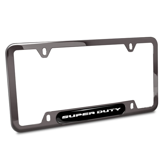 iPick Image for Ford Super-Duty Black Insert Gunmetal Chrome Stainless Steel License Plate Frame, Official Licensed