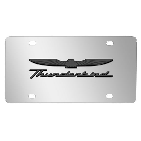 iPick Image for Ford Thunderbird 3D Dark Gray Logo on Mirror Chrome Stainless Steel License Plate, Official Licensed