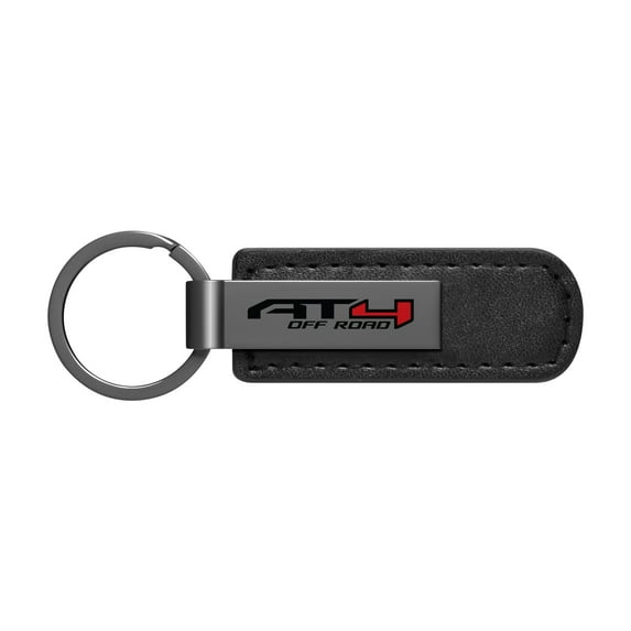 iPick Image for GMC AT4 Black Chrome Metal Plate Black PU Leather Key Chain, Official Licensed