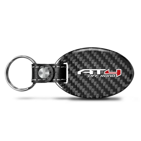 iPick Image for GMC AT4 Black Real Carbon Fiber Oval Shape with Black Leather Strap Key Chain, Official Licensed