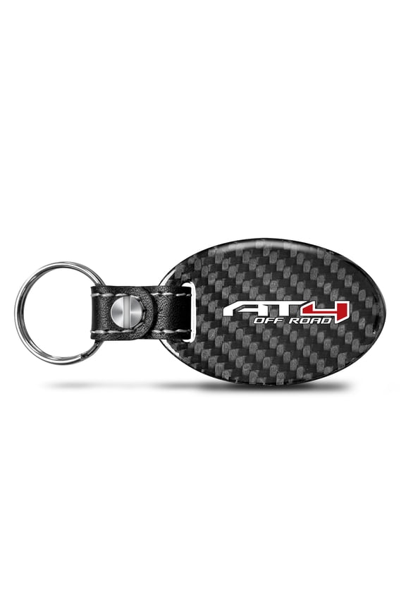 for GMC AT4 Black Real Carbon Fiber Oval Shape with Black Leather Strap Key Chain, Official Licensed