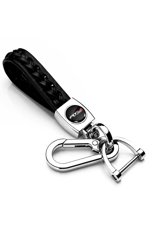 for GMC AT4 Logo Braided Rope Style Genuine Black Leather Key Chain, Official Licensed