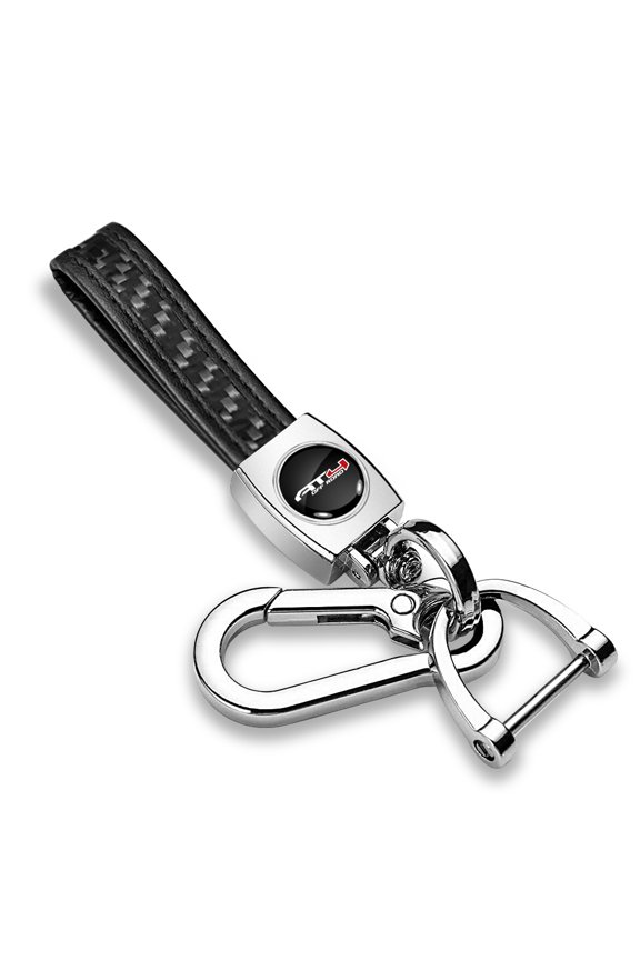 for GMC AT4 Logo Real Black Carbon Fiber Strap Chrome Finish Hook Key Chain, Official Licensed