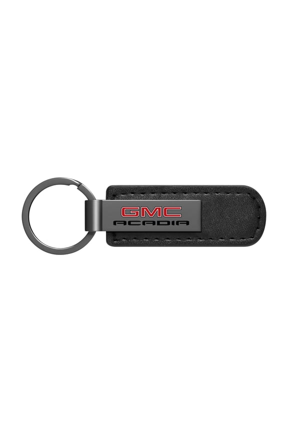 for GMC Acadia Black Chrome Metal Plate Black PU Leather Key Chain, Official Licensed