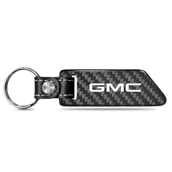 iPick Image for GMC Black Real Carbon Fiber Blade Style with Black Leather Strap Key Chain, Official Licensed