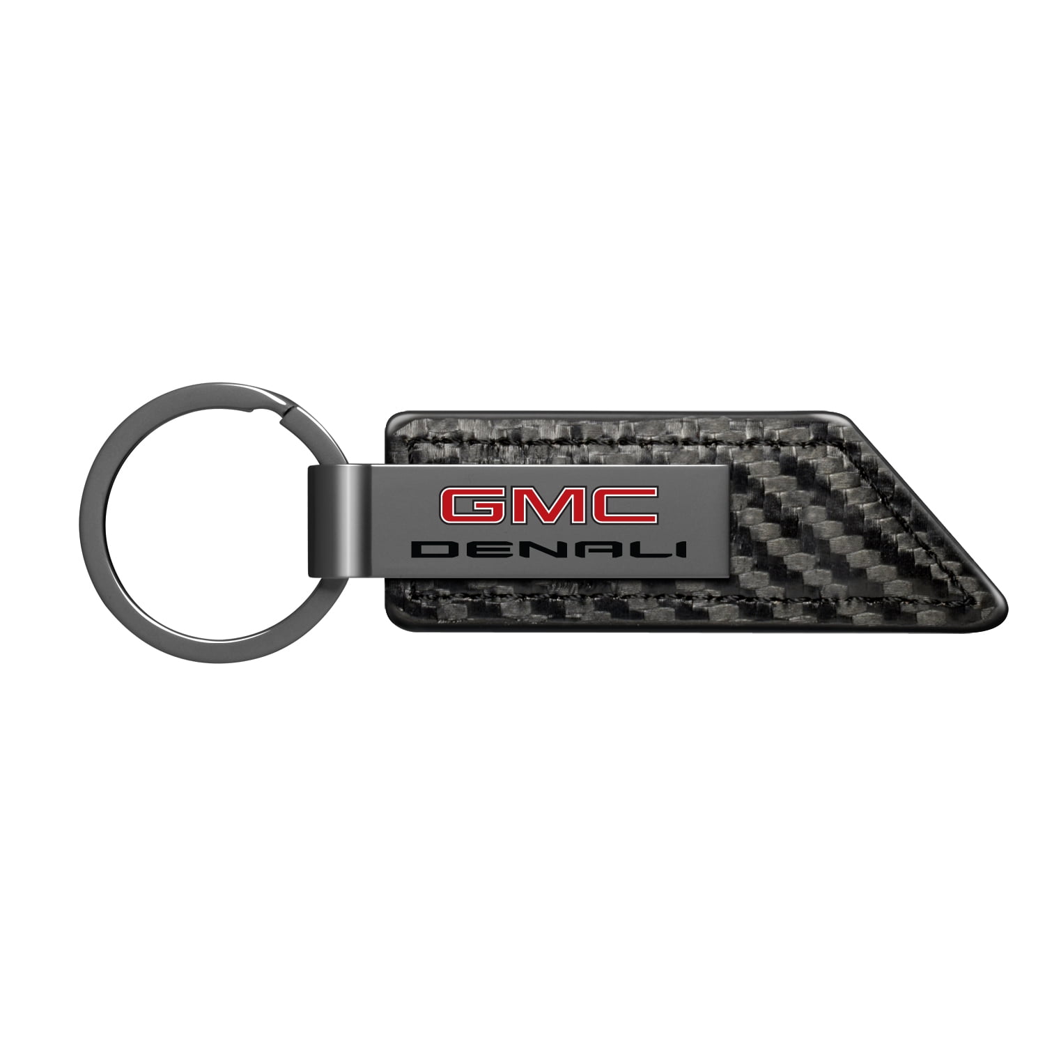iPick Image for GMC Denali Black Chrome Metal Plate Carbon Fiber Texture PU Leather Key Chain, Official Licensed