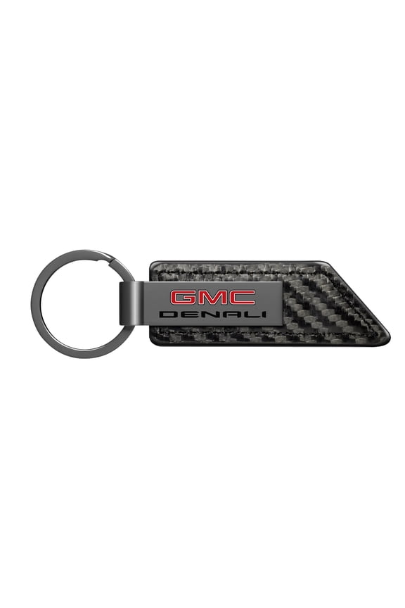 for GMC Denali Black Chrome Metal Plate Carbon Fiber Texture PU Leather Key Chain, Official Licensed