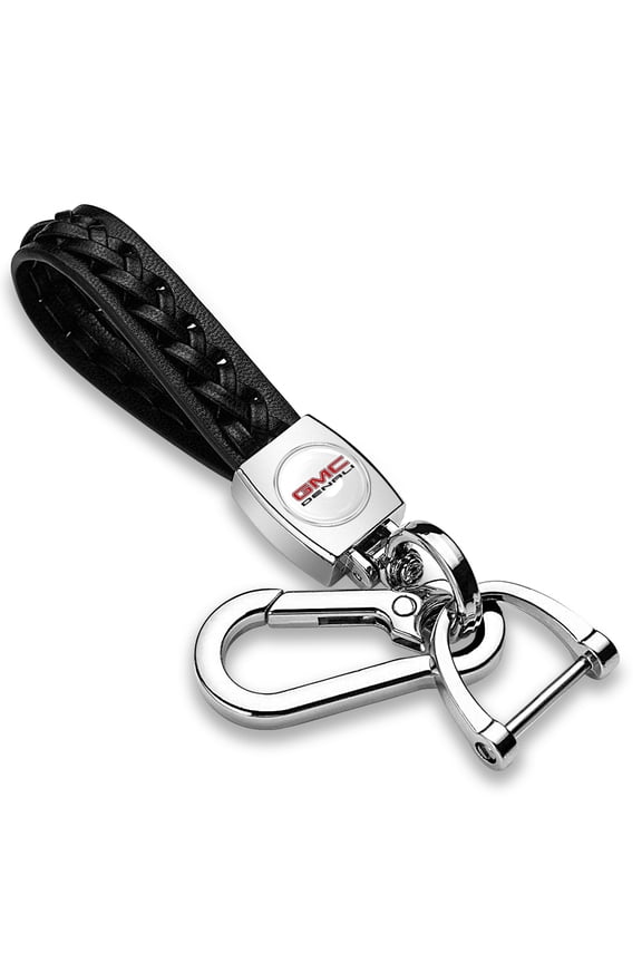 for GMC Denali Braided Rope Style Genuine Black Leather Key Chain, Official Licensed