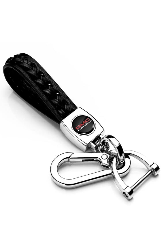 for GMC Denali Braided Rope Style Genuine Black Leather Key Chain, Official Licensed