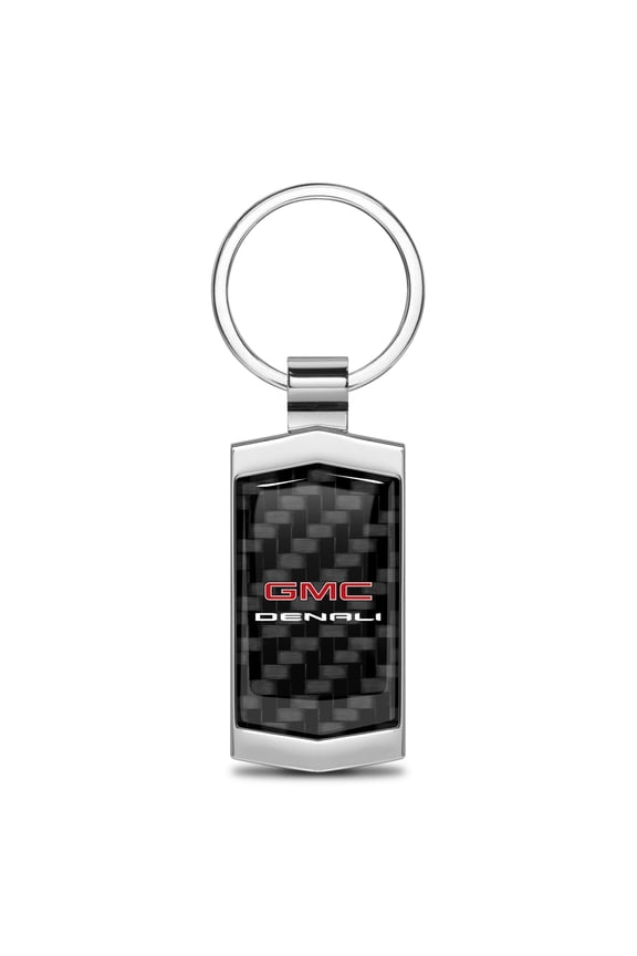 for GMC Denali Real Black Carbon Fiber Chrome Metal Case Key Chain, Official Licensed