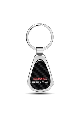 for GMC Denali Real Black Carbon Fiber Chrome Metal Teardrop Key Chain, Official Licensed