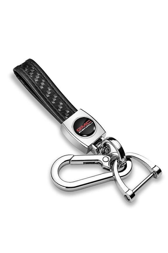 for GMC Denali Real Black Carbon Fiber Strap Chrome Finish Hook Key Chain, Official Licensed