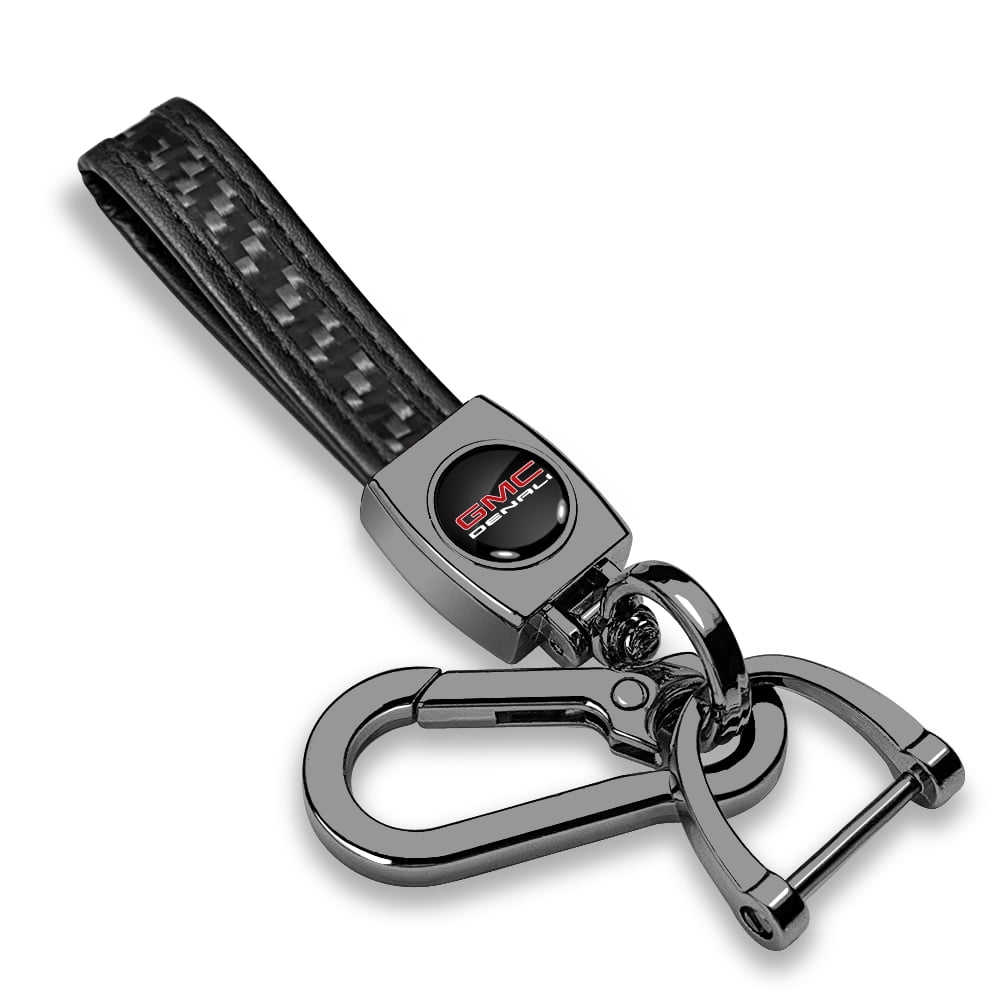 iPick Image for GMC Denali Real Black Carbon Fiber Strap Gunmetal Black Hook Key Chain, Official Licensed
