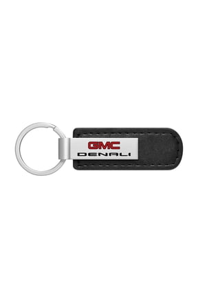 for GMC Denali Silver Metal Plate Black PU Leather Strap Key Chain, Official Licensed