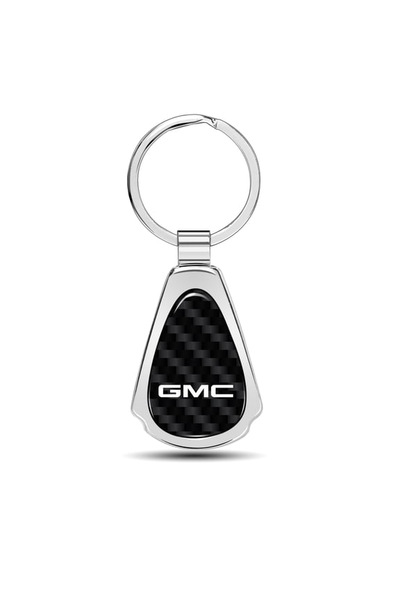 for GMC Logo Real Black Carbon Fiber Chrome Metal Teardrop Key Chain, Official Licensed