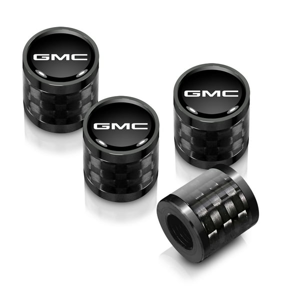 iPick Image for GMC Logo in Black on Real Carbon Fiber Barrel Black Aluminum Tire Valve Stem Caps, Official Licensed
