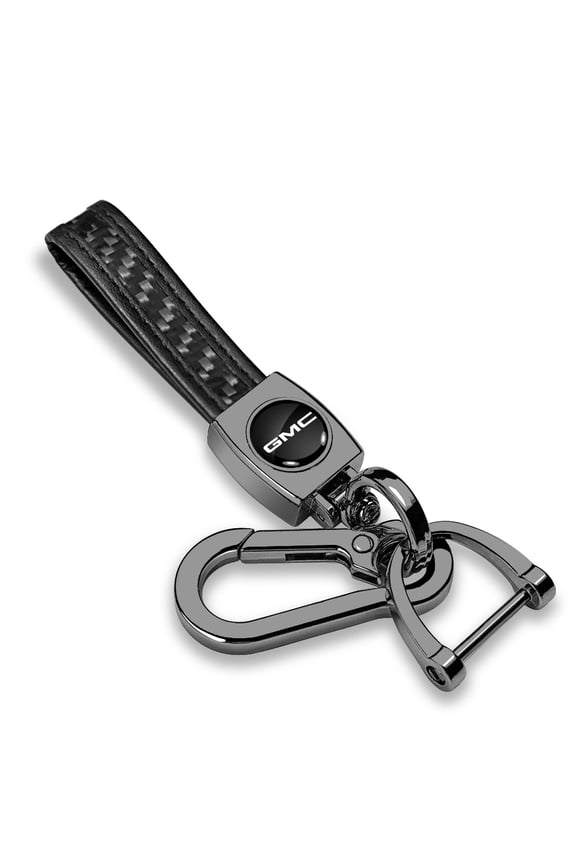 for GMC Real Black Carbon Fiber Strap Gunmetal Black Hook Key Chain, Official Licensed