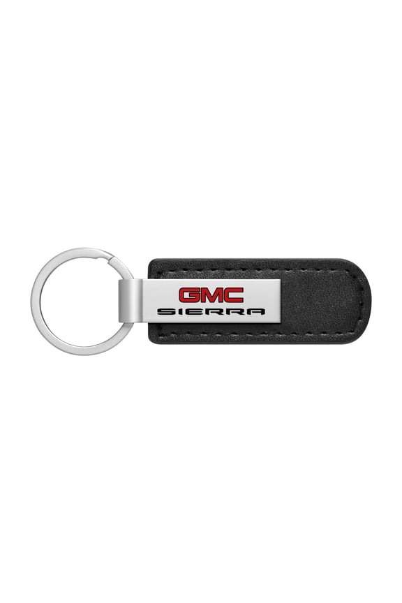 for GMC Sierra Silver Metal Plate Black PU Leather Strap Key Chain, Official Licensed