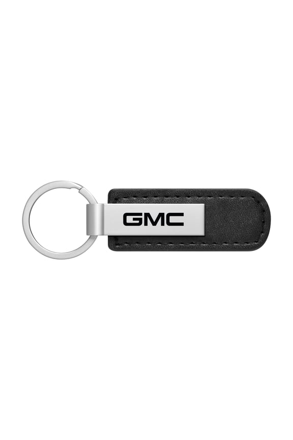 for GMC Silver Metal Plate Black PU Leather Strap Key Chain, Official Licensed