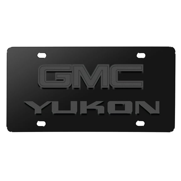 iPick Image for GMC Yukon 3D Dark Gray Dual Logo Black Stainless Steel License Plate, Official Licensed