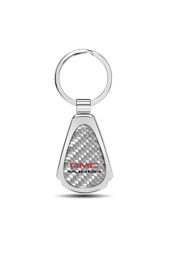 for GMC Yukon Real Silver Dome Carbon Fiber Chrome Metal Teardrop Key Chain, Official Licensed