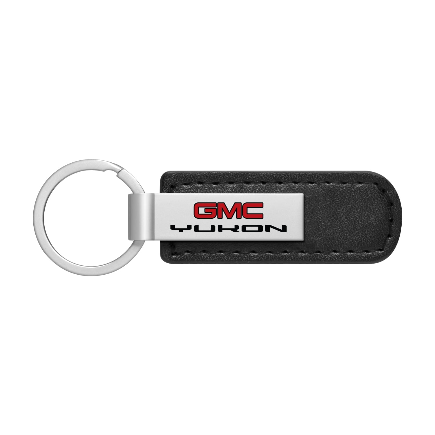 iPick Image for GMC Yukon Silver Metal Plate Black PU Leather Strap Key Chain, Official Licensed