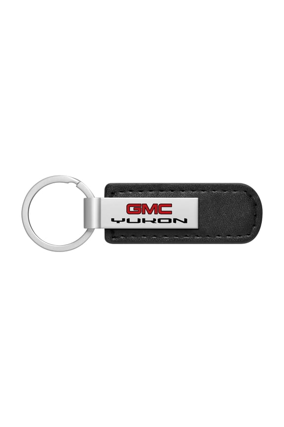 for GMC Yukon Silver Metal Plate Black PU Leather Strap Key Chain, Official Licensed