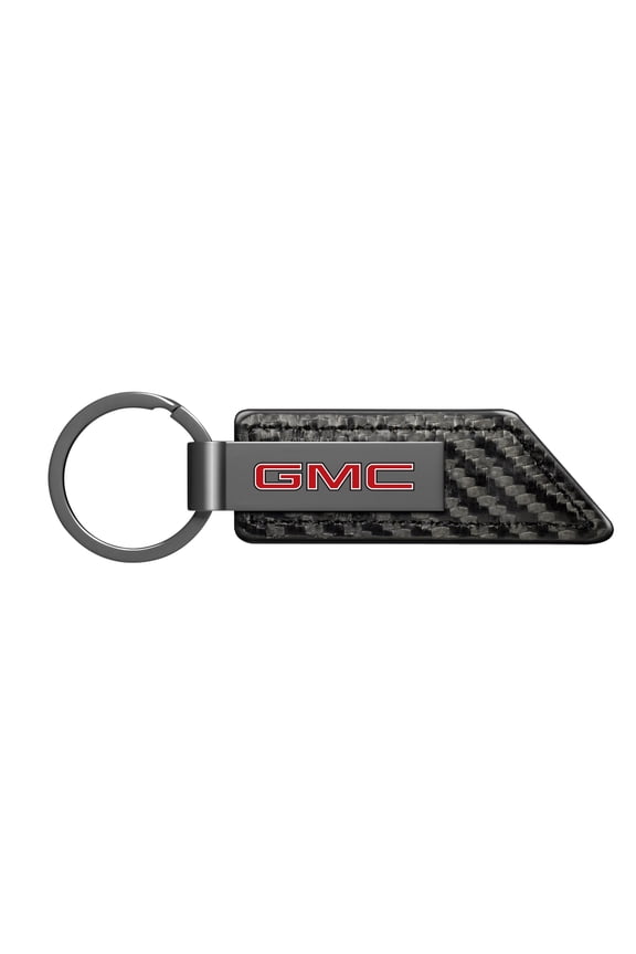 for GMC in Red Black Chrome Metal Plate Carbon Fiber Texture PU Leather Key Chain, Official Licensed